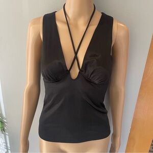 Black Strappy Plunge Neck Tank Top